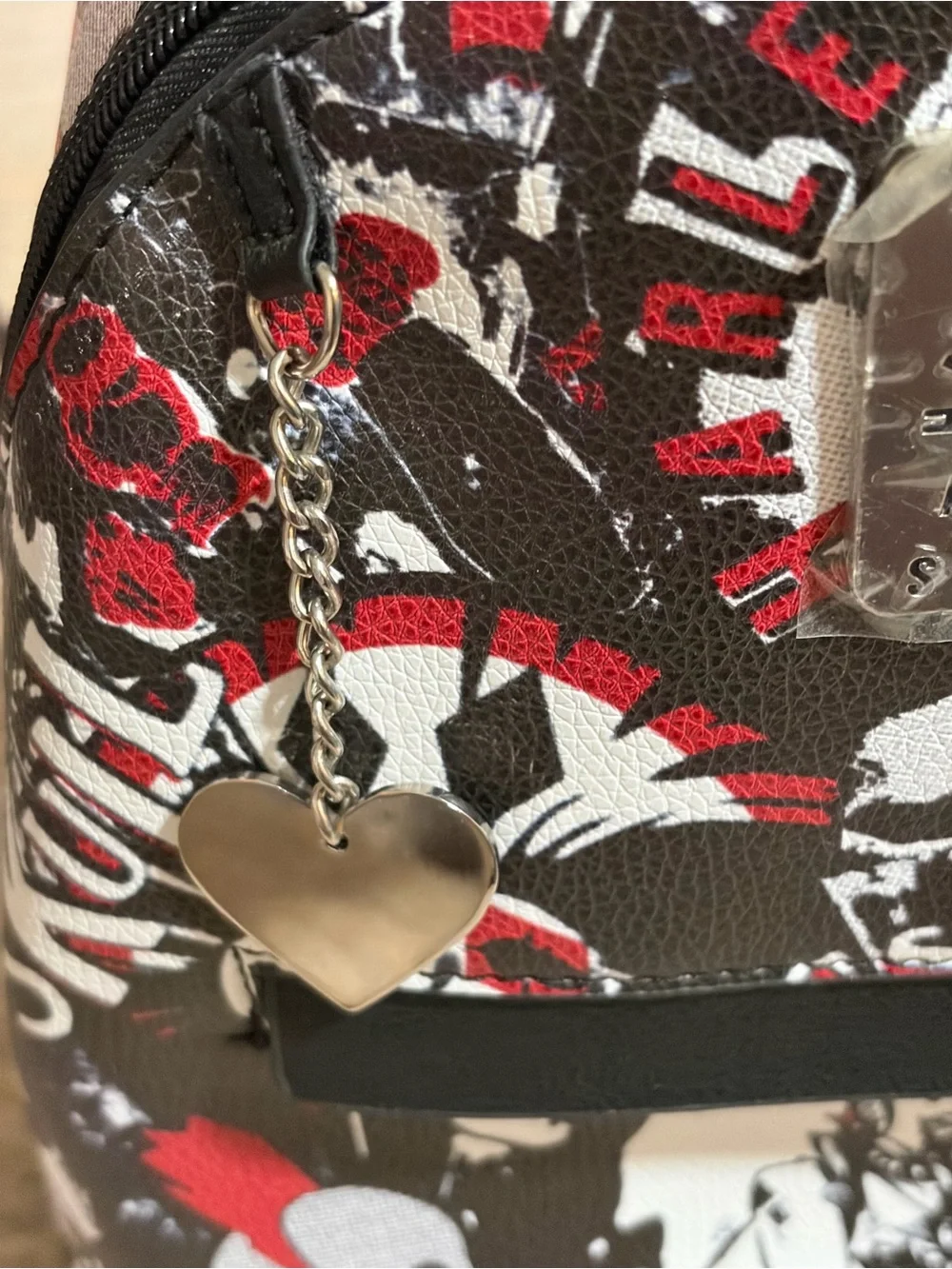 NWOT Harley Quinn Skull Print Mini Backpack Purse in Black White Red